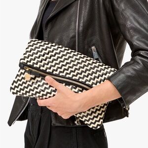 Clare V. Foldover Clutch Black Cream Zig Zag